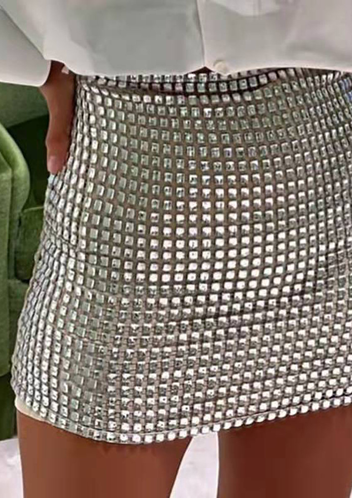 Silver Sequin Regular-waist Short Skirt