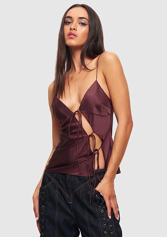 Brown Hollow-front Tie-up Cami