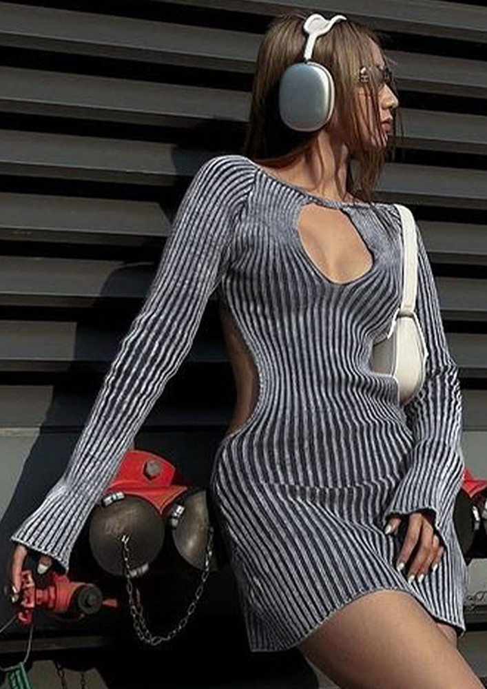 VERTICALLY-STRIPED CUT-OUT BODYCON DRESS