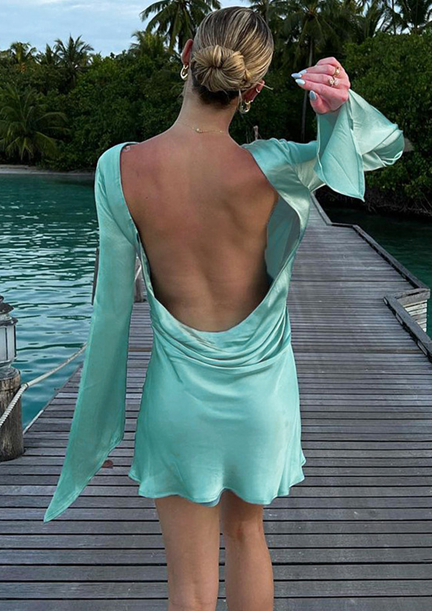 Buy LONG SLEEVED BACKLESS GREEN DRESS for Women Online in India