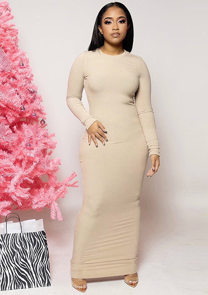 APRICOT KNITTED BODYCON LONG DRESS