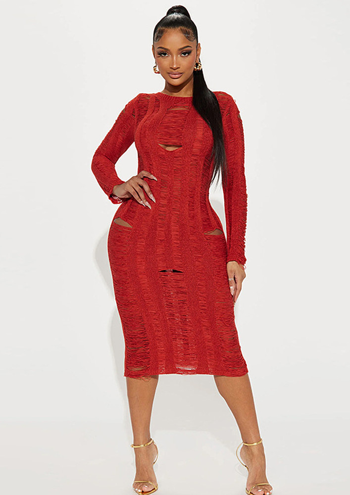 Red Ripped Mid-length Bodycon Dress