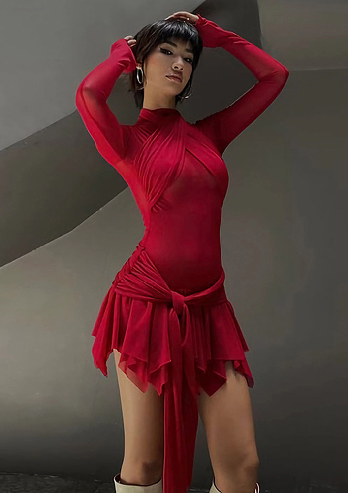 Red Irregular Hem Knot-strap Dress