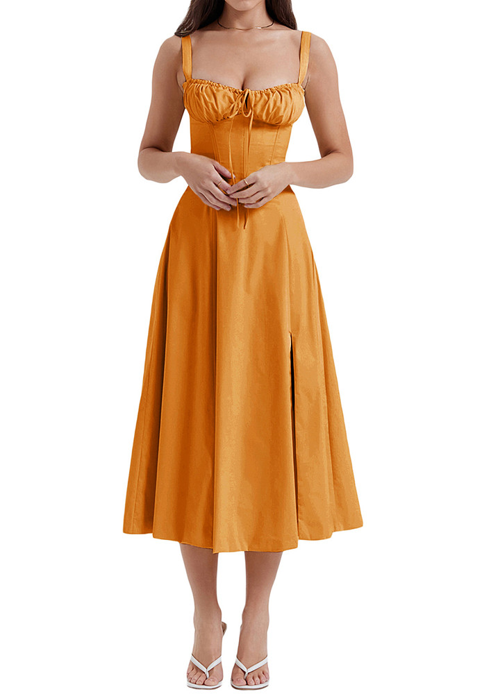 Orange Corset Fit Bustier Midi Dress
