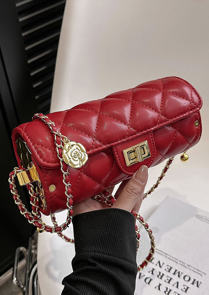 RED QUILTED FLAP FRONT CROSSBODY BAG