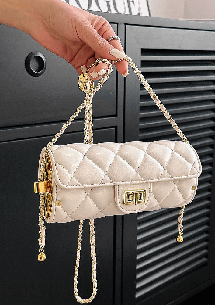 WHITE QUILTED FLAP FRONT CROSSBODY BAG