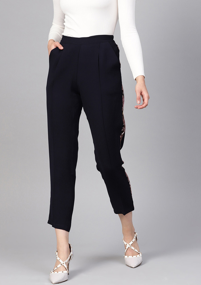 Navy Solid Side Tape Peg Trousers