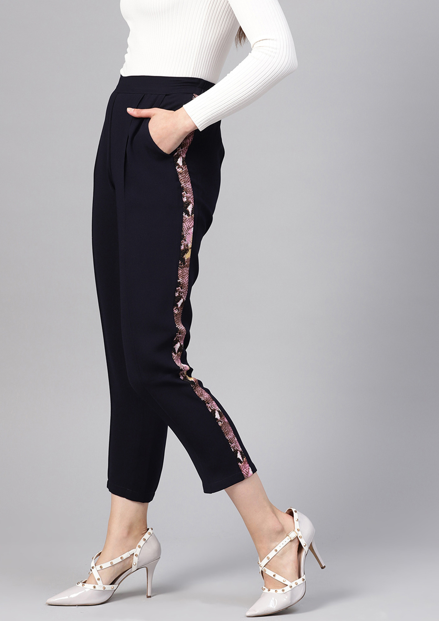 Pink Belted Tapered Peg Trousers - Jessika – Rebellious Fashion