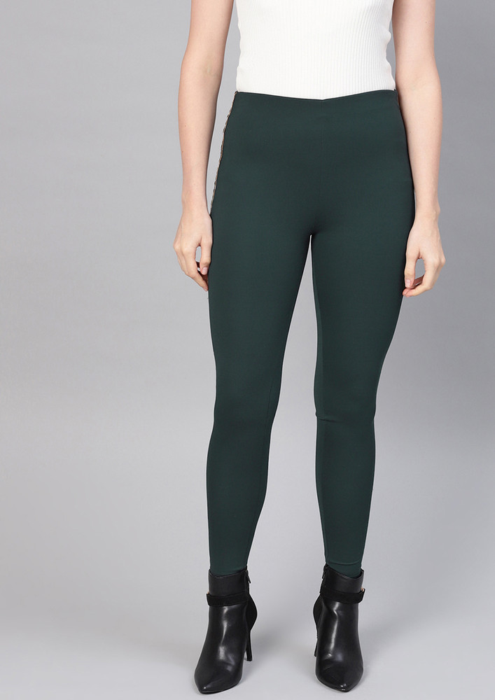 Emerald Green Blingy Side Tape Pant