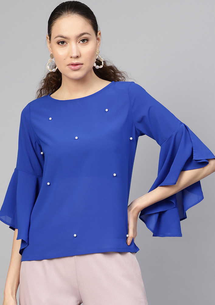 Royal Blue Pearl Studded Top