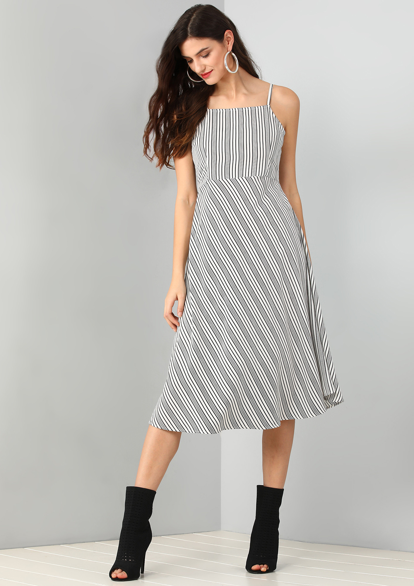 Mono Stripe Strappy Shirt Dress