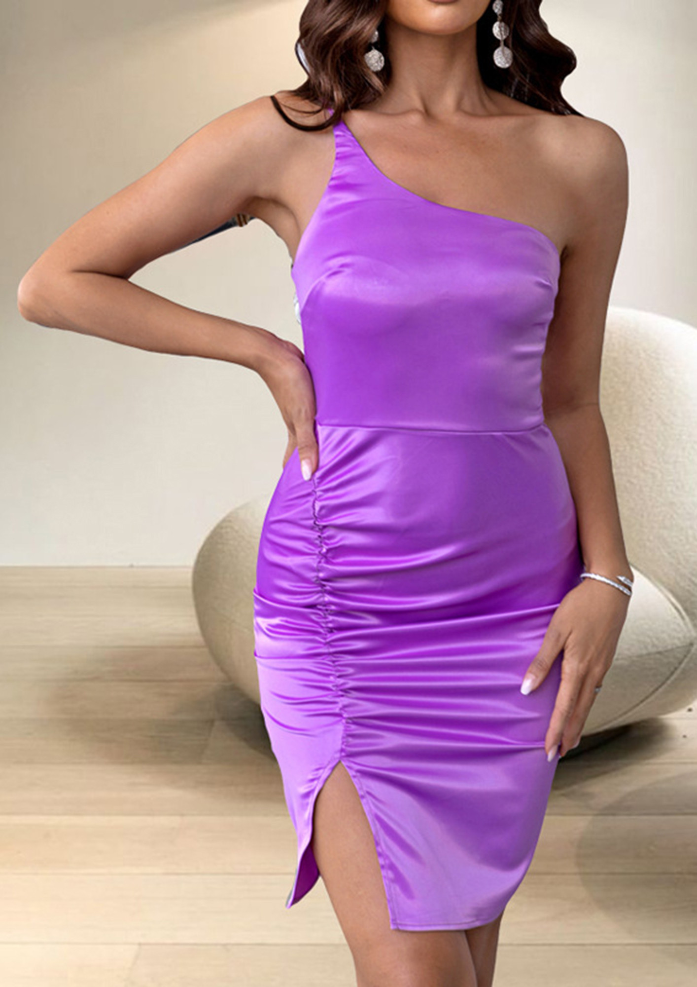 One Strap Purple Satin Mermaid Gown – thebridalgods