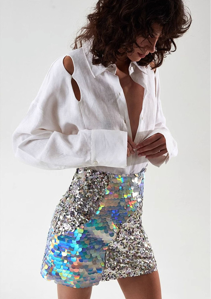 Silver  Sequin Holographic Skirt