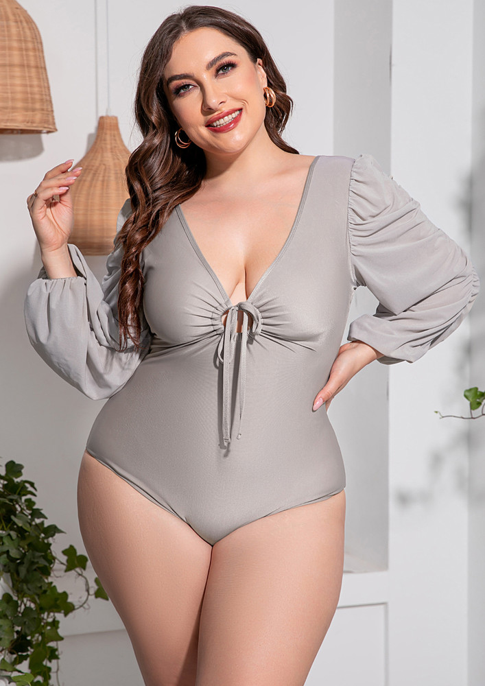 Grey Deep V-neck Plus Size Swimsuit