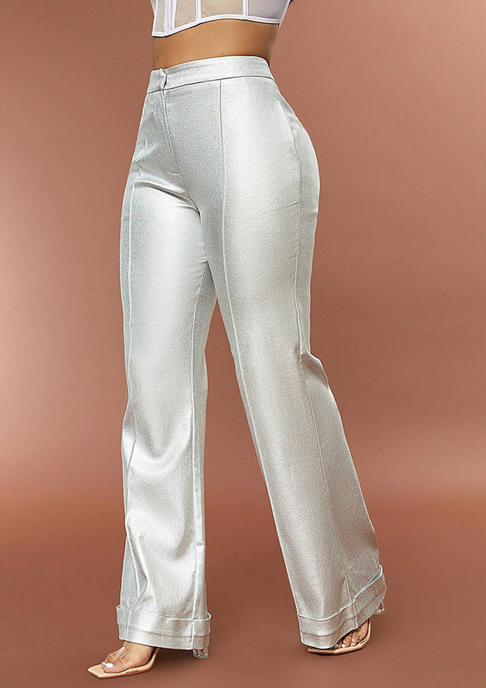 Casual Silver High-rise Flared Pants