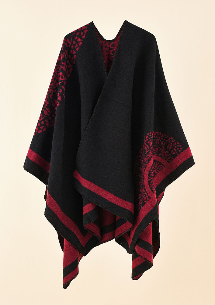 DOUBLE SIDED FS PRINTED DARK RED SHAWL