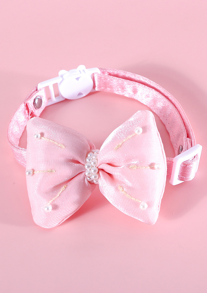 PINK IMITATION PEARL BOW-KNOT CAT COLLAR