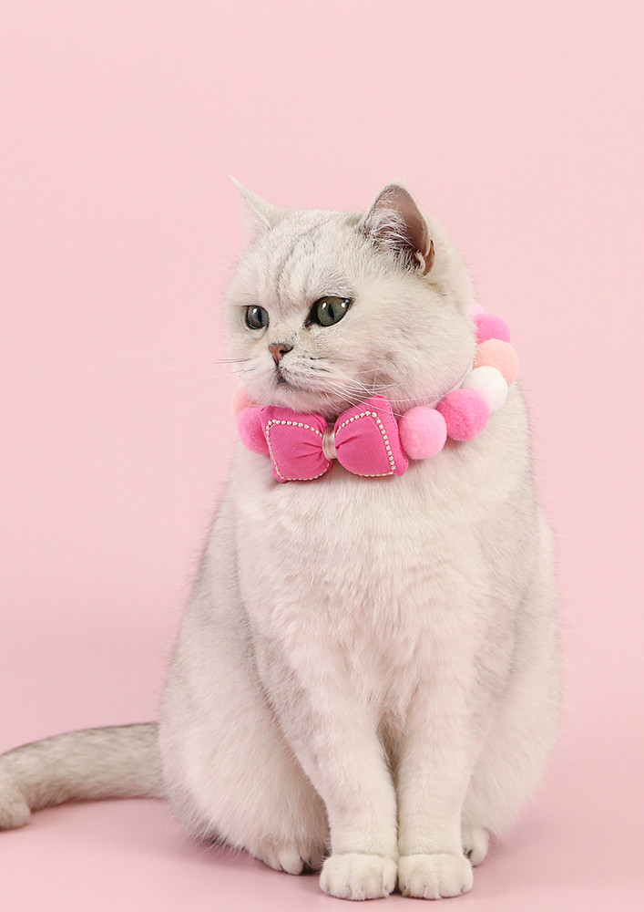 Pink Pom-pom Bow-tie Cat Collar