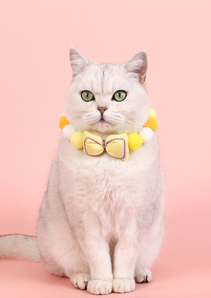 Yellow Pom-pom Bow-tie Cat Collar