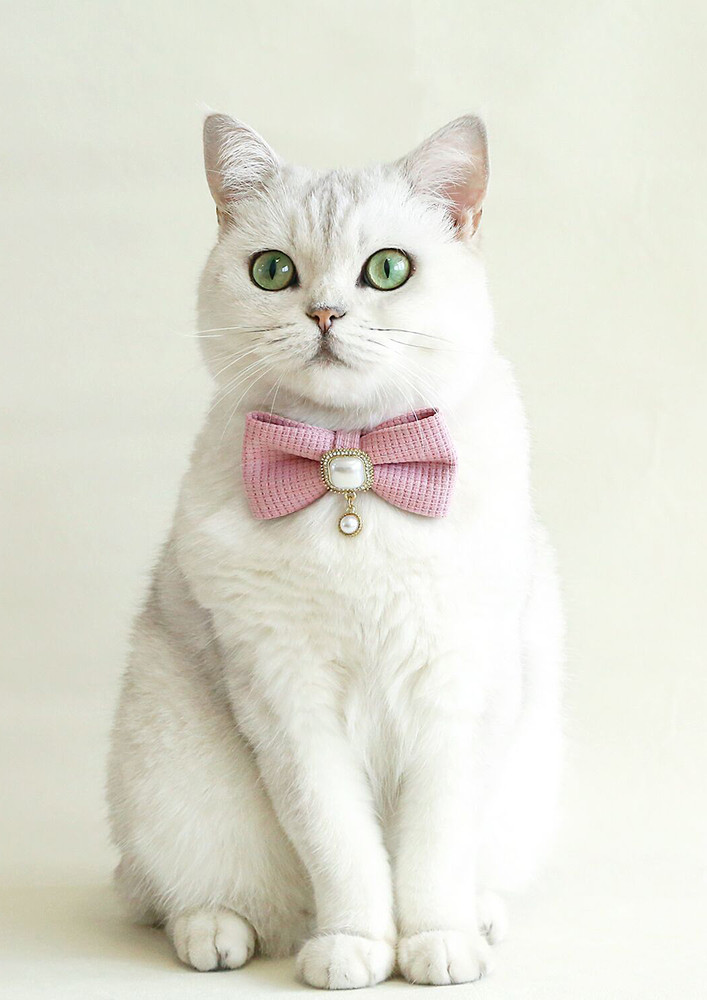 Pink Waffle-knit Imitation Pearl Pet Collar
