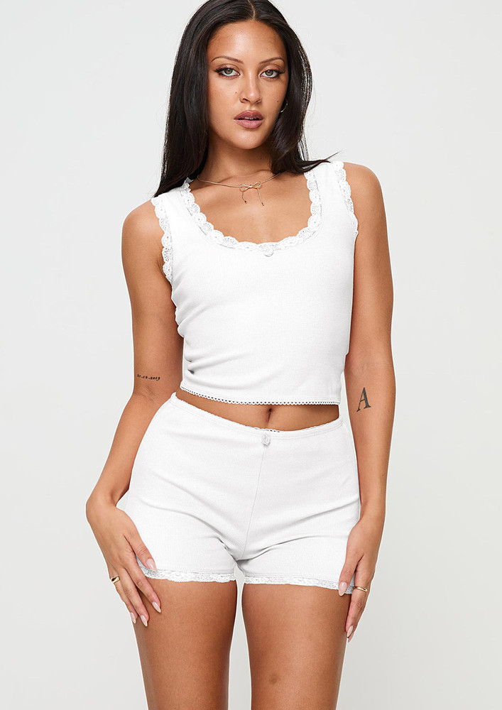 Lace-trim Off-white Nightwear Set