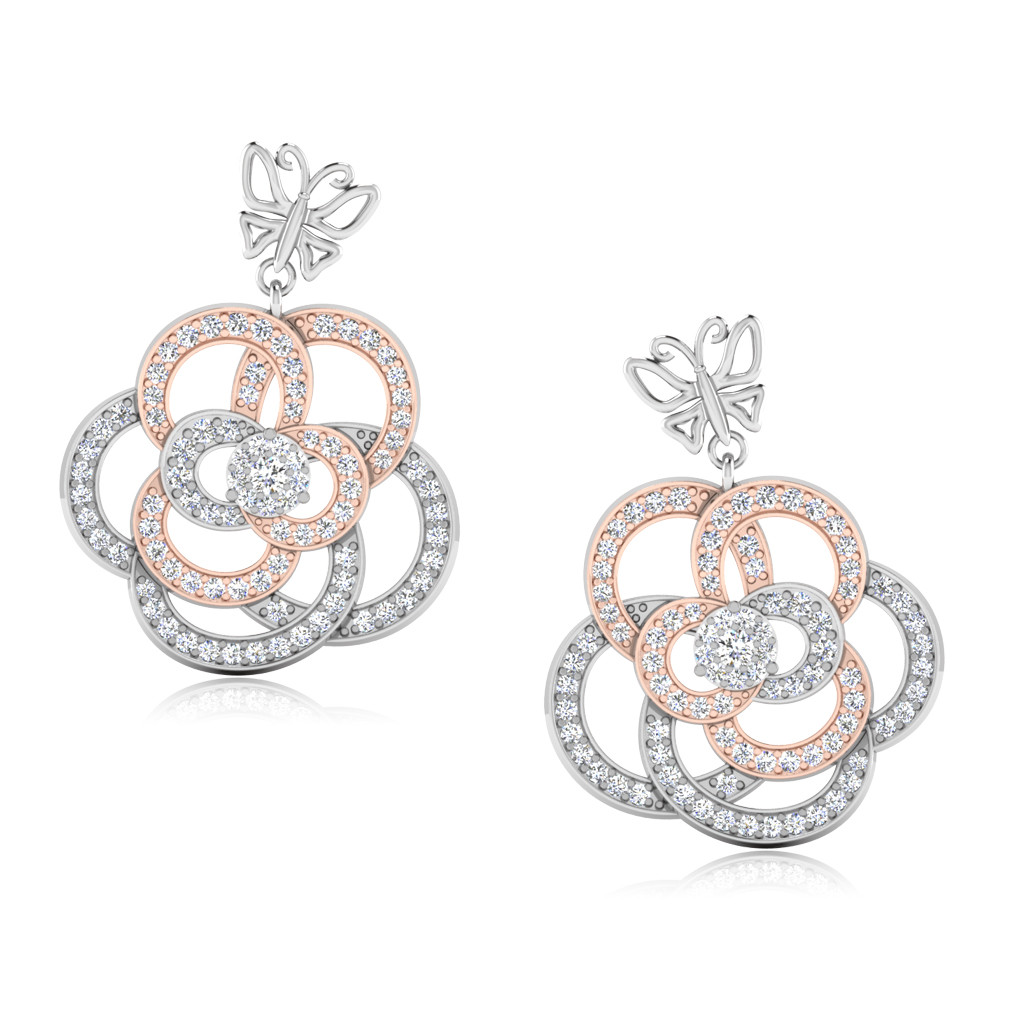 Rose Flower Shape Silver Dangle Earrings