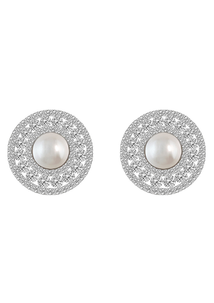 Silver Solitaire Pearl Studs