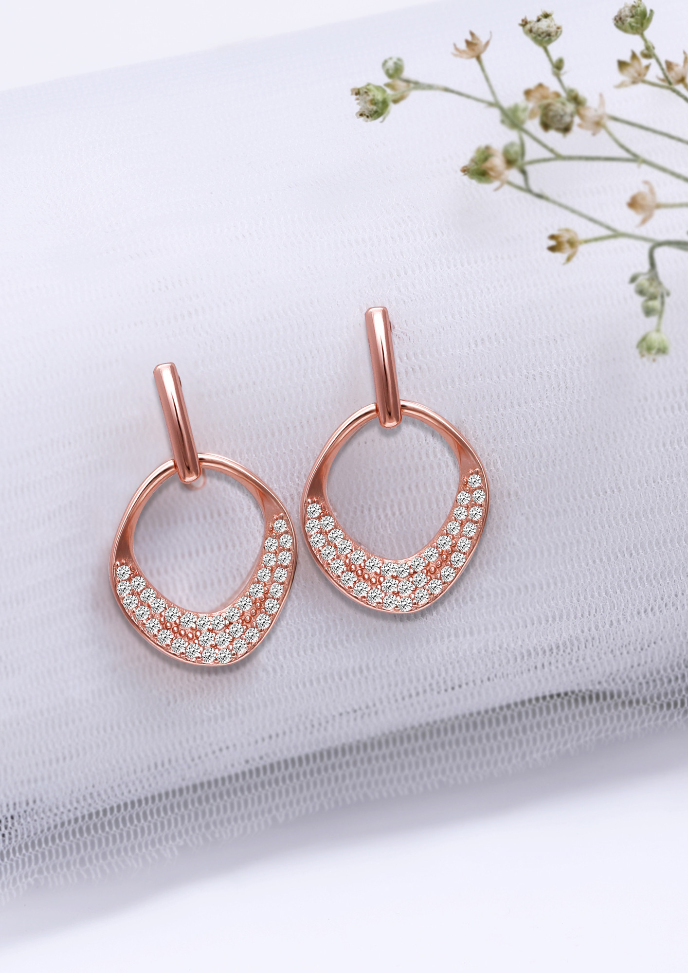 STERLING SILVER 925 Rose Gold Plated FINDING EARRING WITH RING