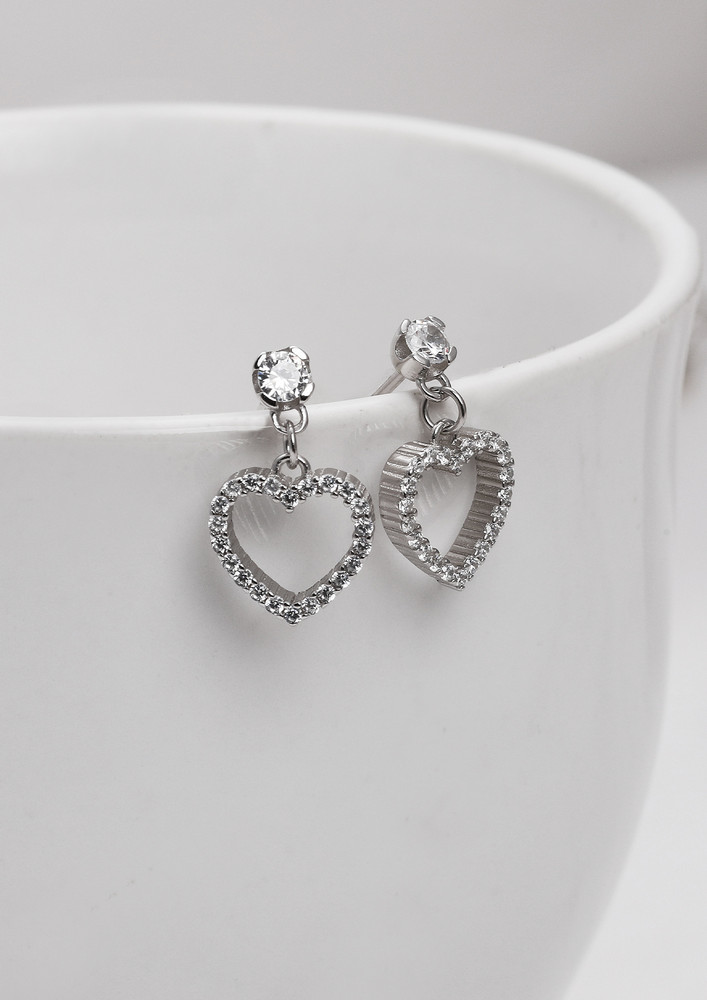 Silver Charming Heart Drop Earrings