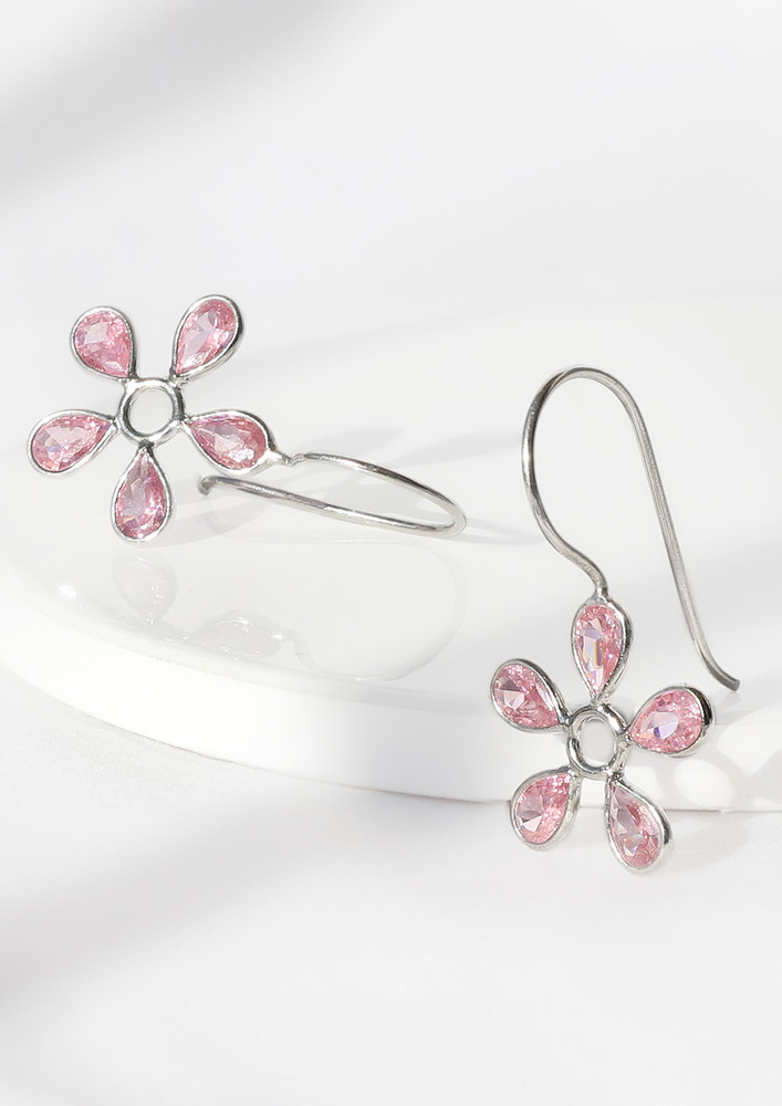 Silver Pink Dahlia Earrings
