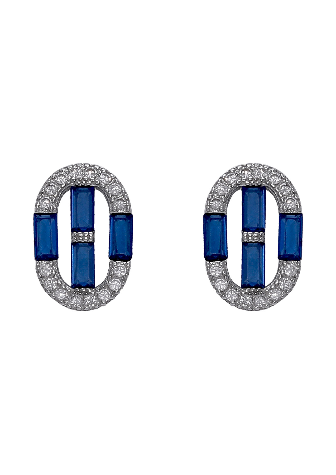 Silver Sapphire Blue Oval Earrings