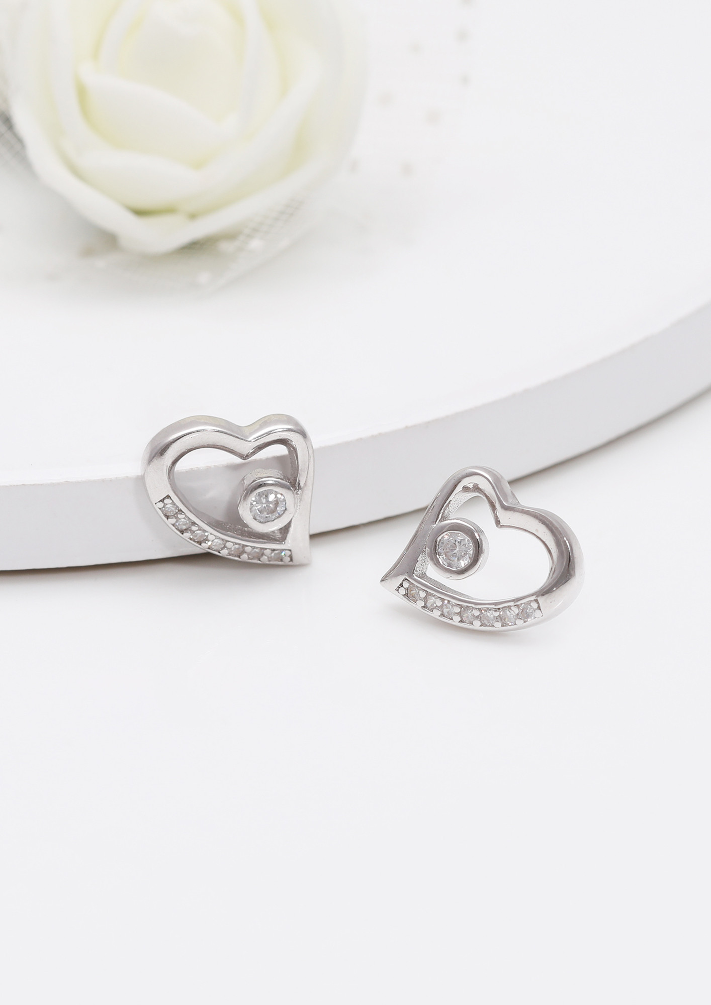 Silver Valentine Heart Stud Earrings