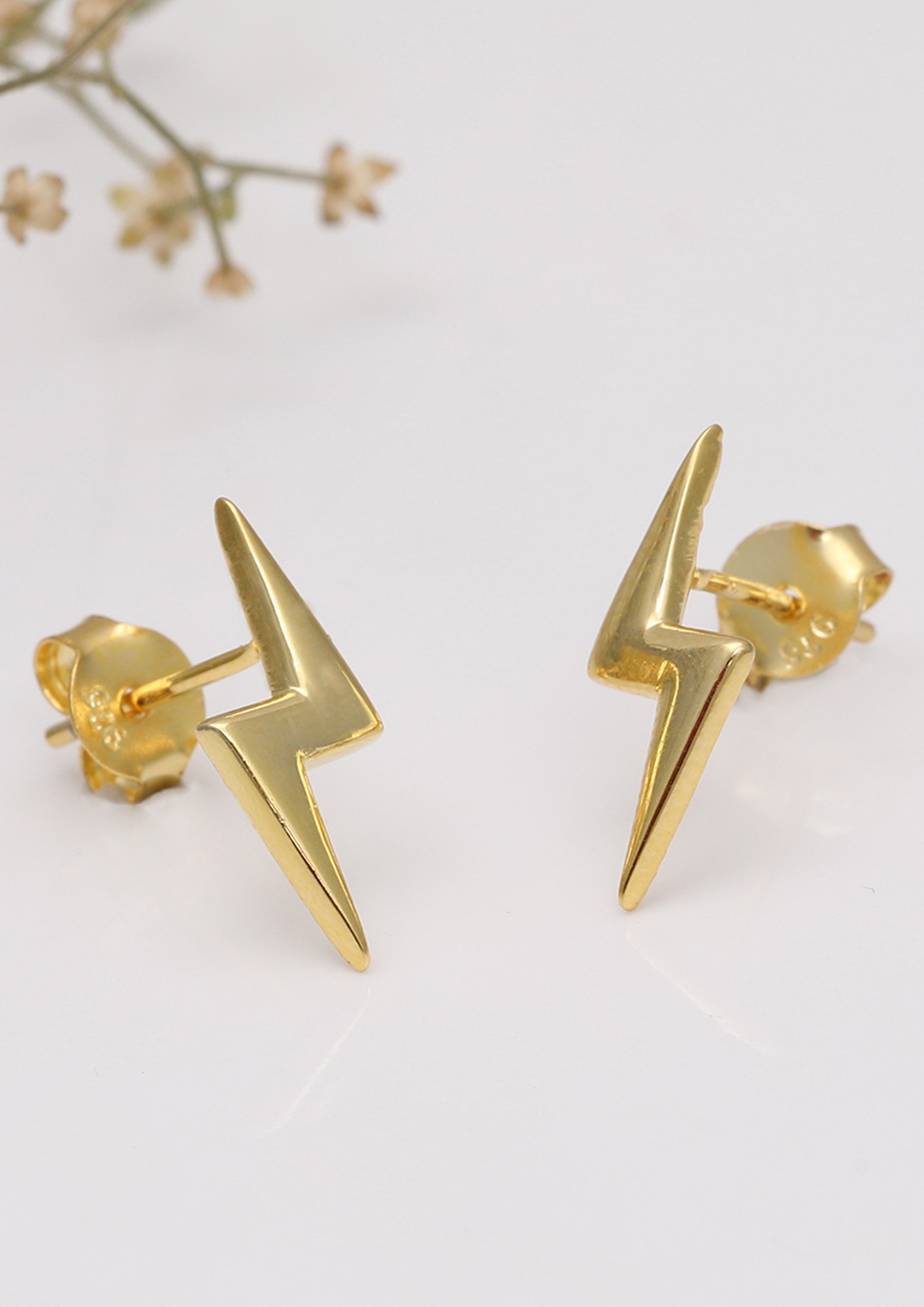 Lightning Bolt Stud Earrings  Gold Plated Sterling Silver  Wild at Heart