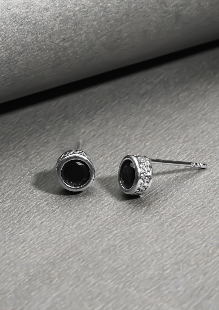 Silver Black Sphere Studs For Her/ Him