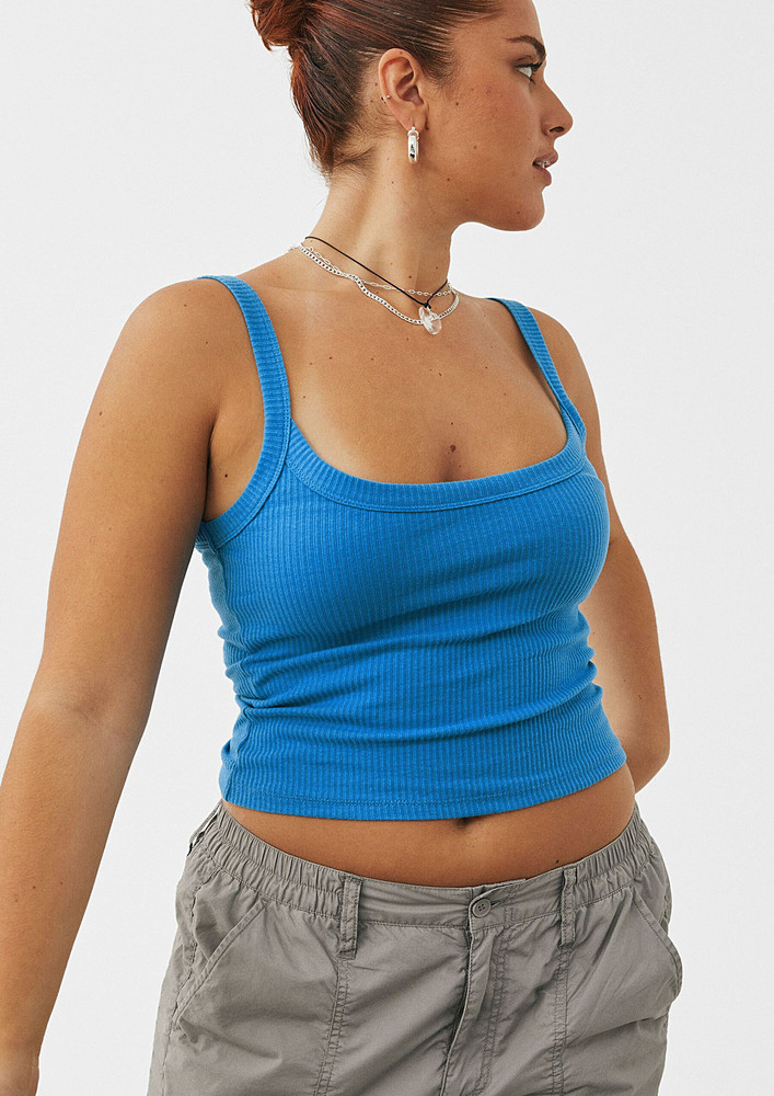 Blue Rib-knit Fitted Cami