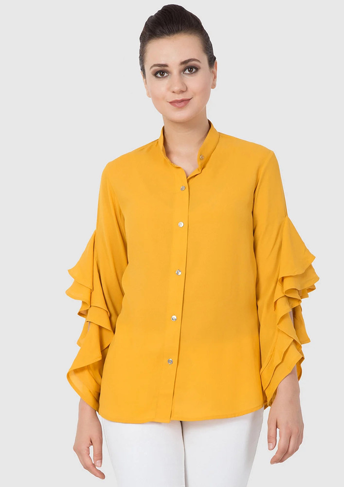 TAGGD Yellow Ruffle Formal Shirt (Express Shipping)