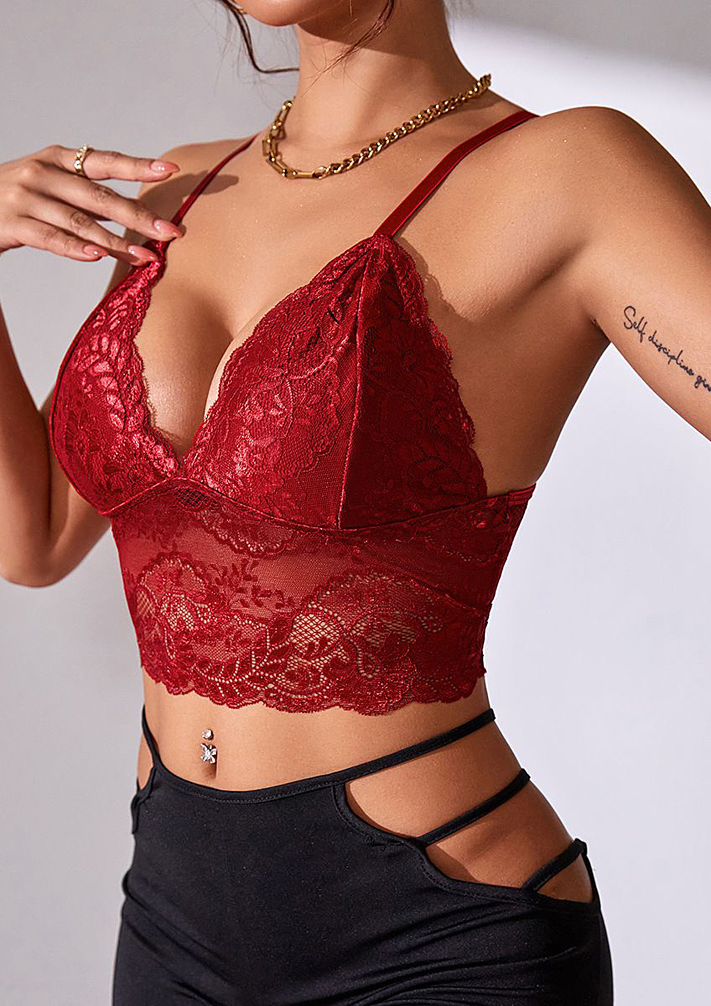 Buy Deep V-neck Claret Lace Crop Top for Women Online in India
