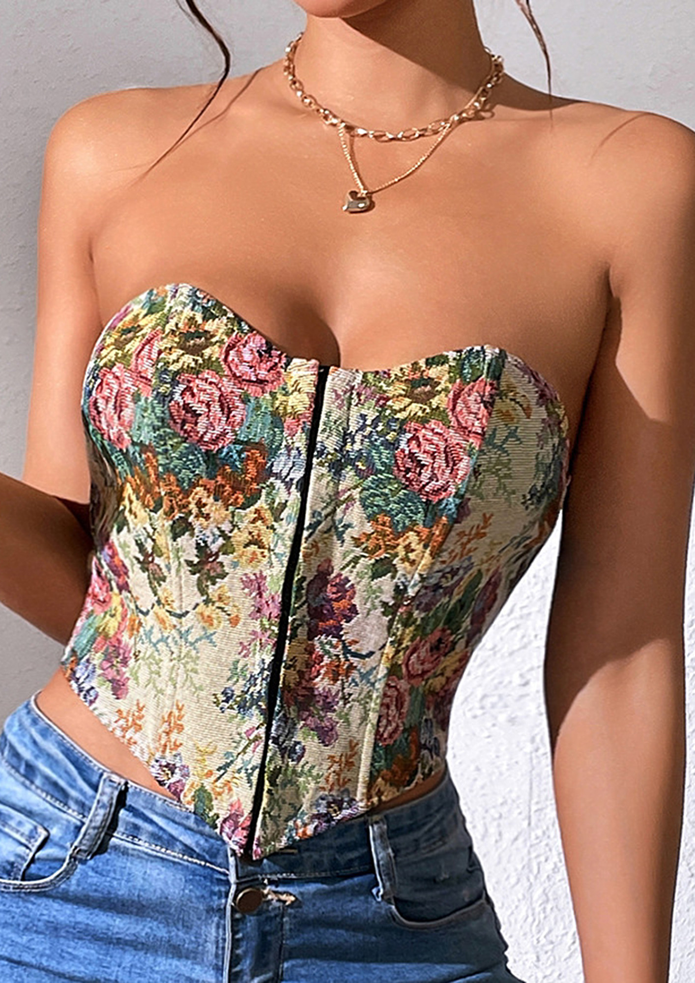 Buy FLORAL PRINT APRICOT STRAPLESS CORSET for Women Online in India