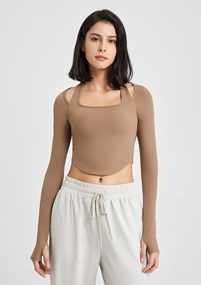 Brown Cut-out Detail Activewear Top
