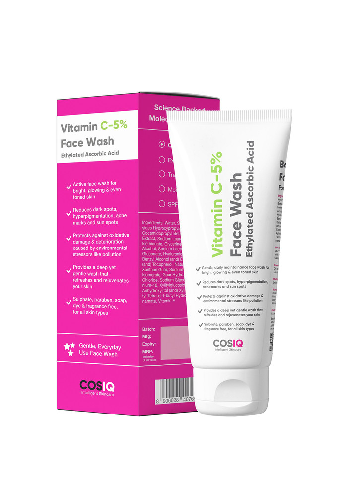 Cos-IQ Vitamin C-5% Brightening and Glow Face Wash for Clean, Clear & Bright Face -100ml