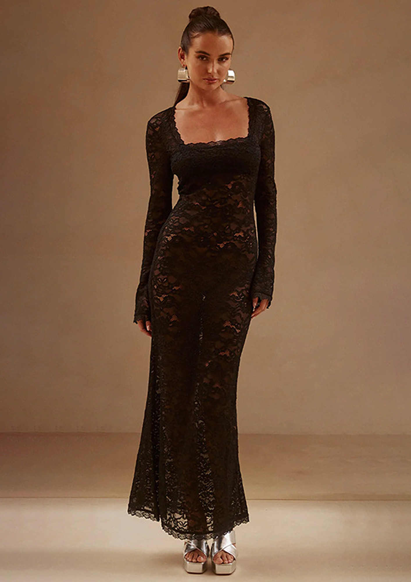 Buy Black Sheer Lace Black Mermaid Maxi Dress for Women Online in India