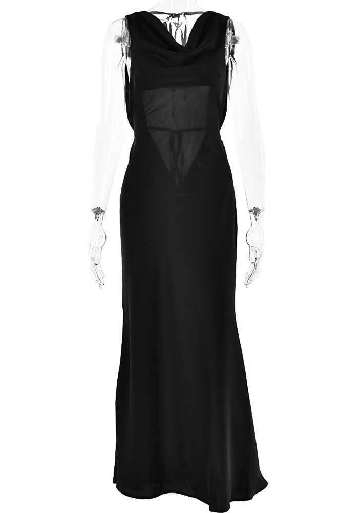 Black Tie-straps Backless Long Dress