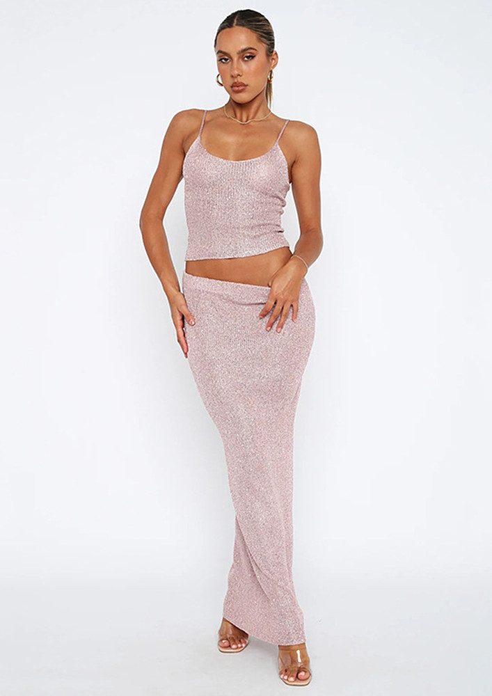 Pink Glitter Cami & Sheath Long Skirt Set