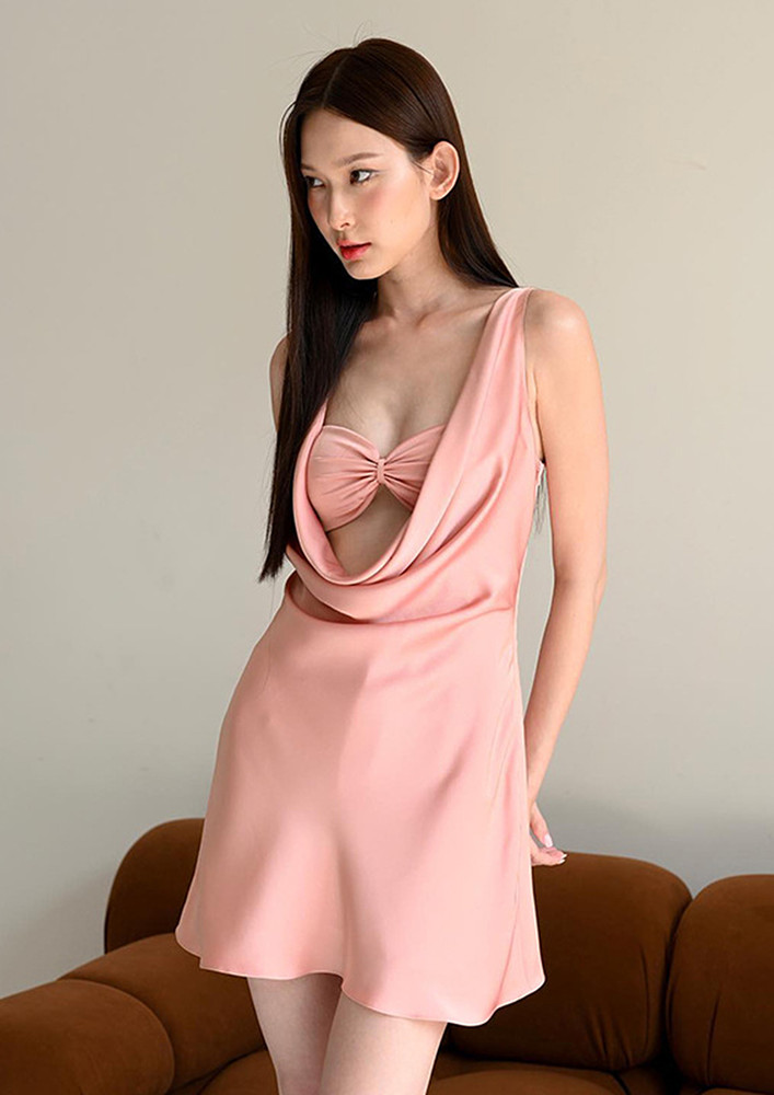 SATIN HOLLOW-OUT PINK SHIFT DRESS