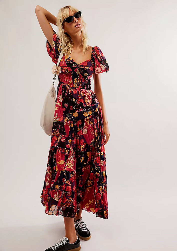 Red Tiered Flowy Long Dress