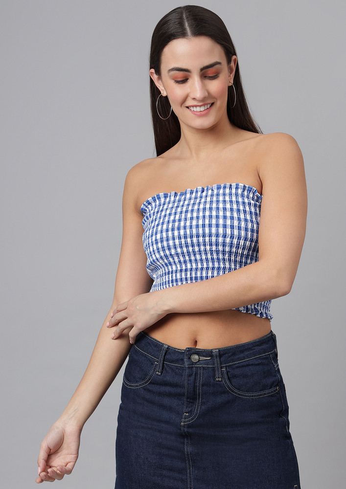 FINSBURY LONDON Women's Smocked Bust Top - Blue Gingham