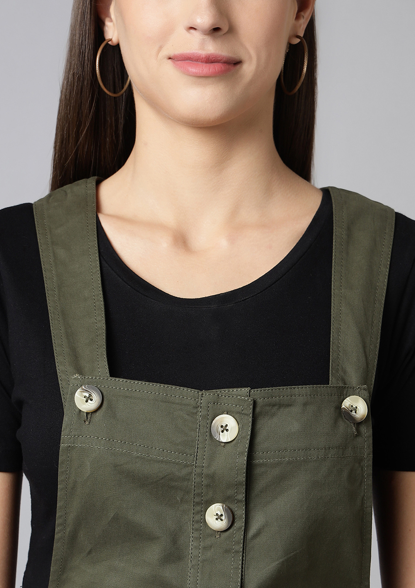 Buy FINSBURY LONDON Cotton Twill Womenswear Dungaree Dress - Olive Green  for Women Online in India