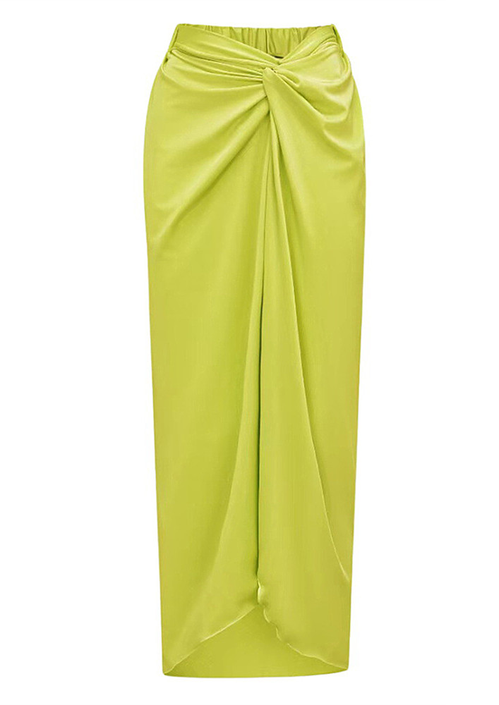 Twist Detail Long Green Beach Skirt