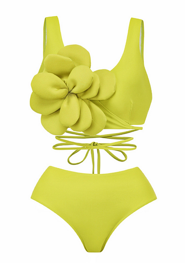 Green Strappy Floral Decor Beachwear Set