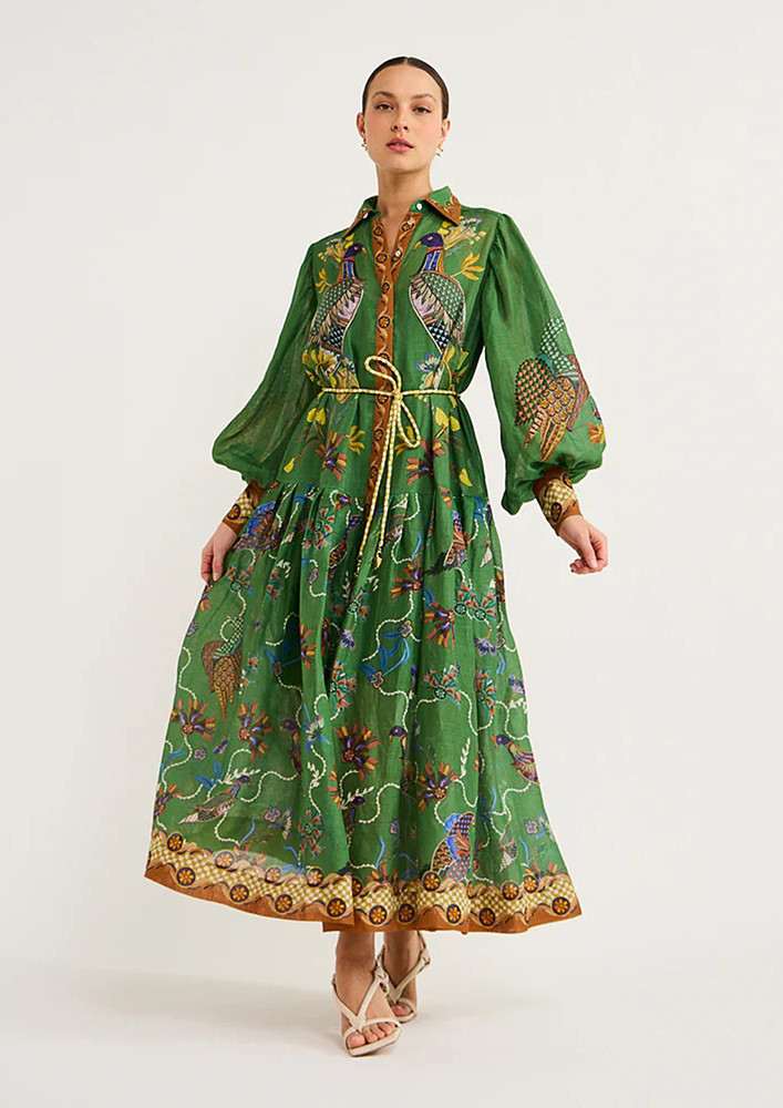 Green Printed Boho Maxi Dress